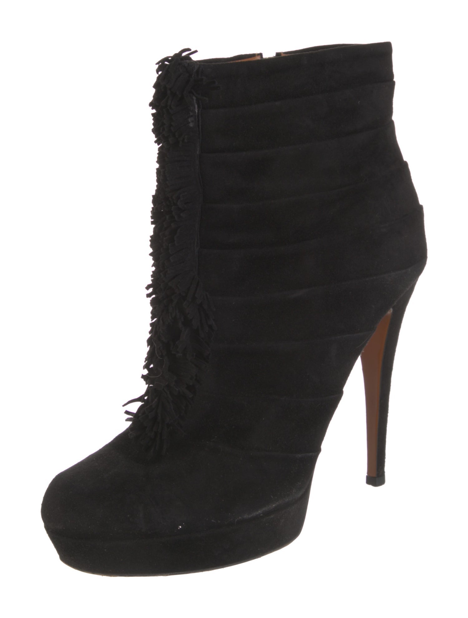 Gucci Suede Fringe Trim Accent Lace-Up Boots